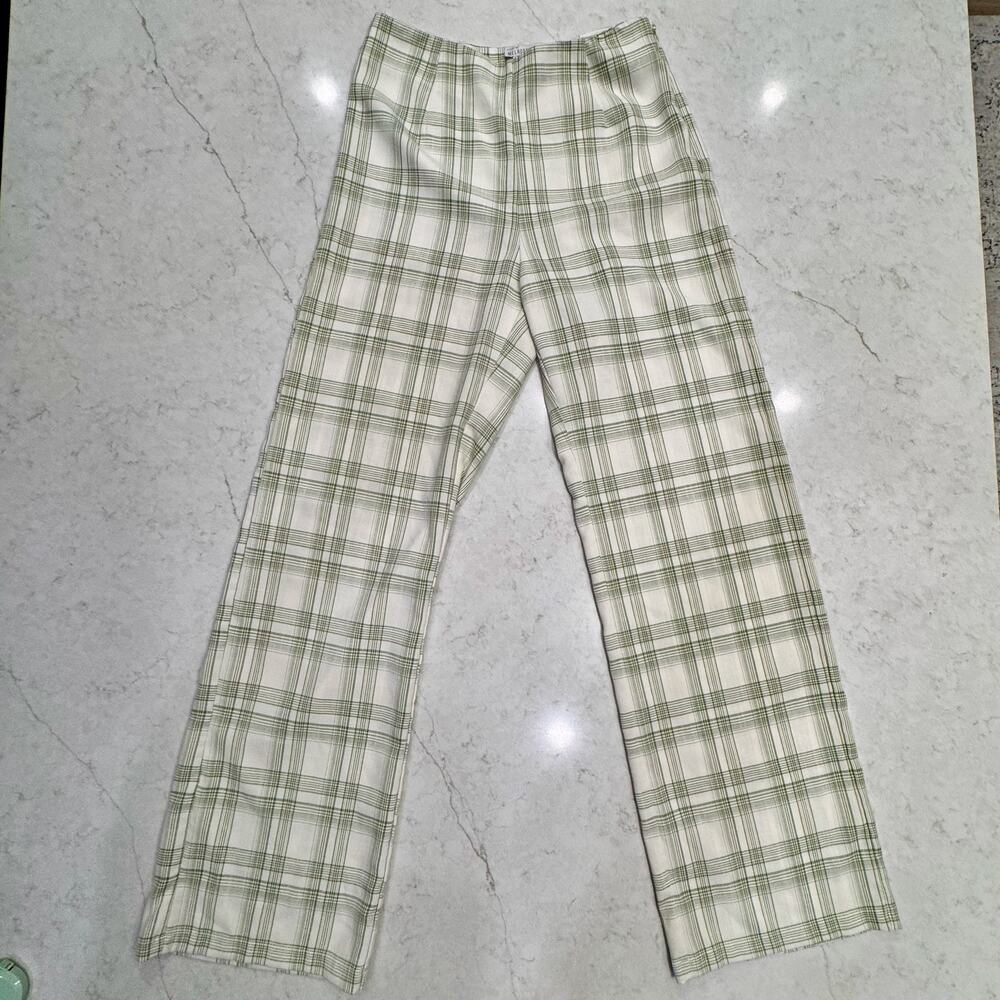 Green Plaid Straight Leg Pants Women's Small Minimalist Academia Coastal Cottage - Picture 10 of 13